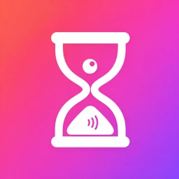 App icon: a white hourglass on a coral-to-violet gradient